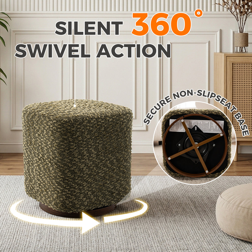360° Swivel Vanity Stool in Olive Polyester – Makeup Chair & Accent Ottoman - product detail image 9