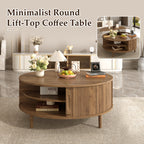 Minimalist Round Lift-Top Coffee Table with Hidden Storage & Pine Legs - product detail image 7