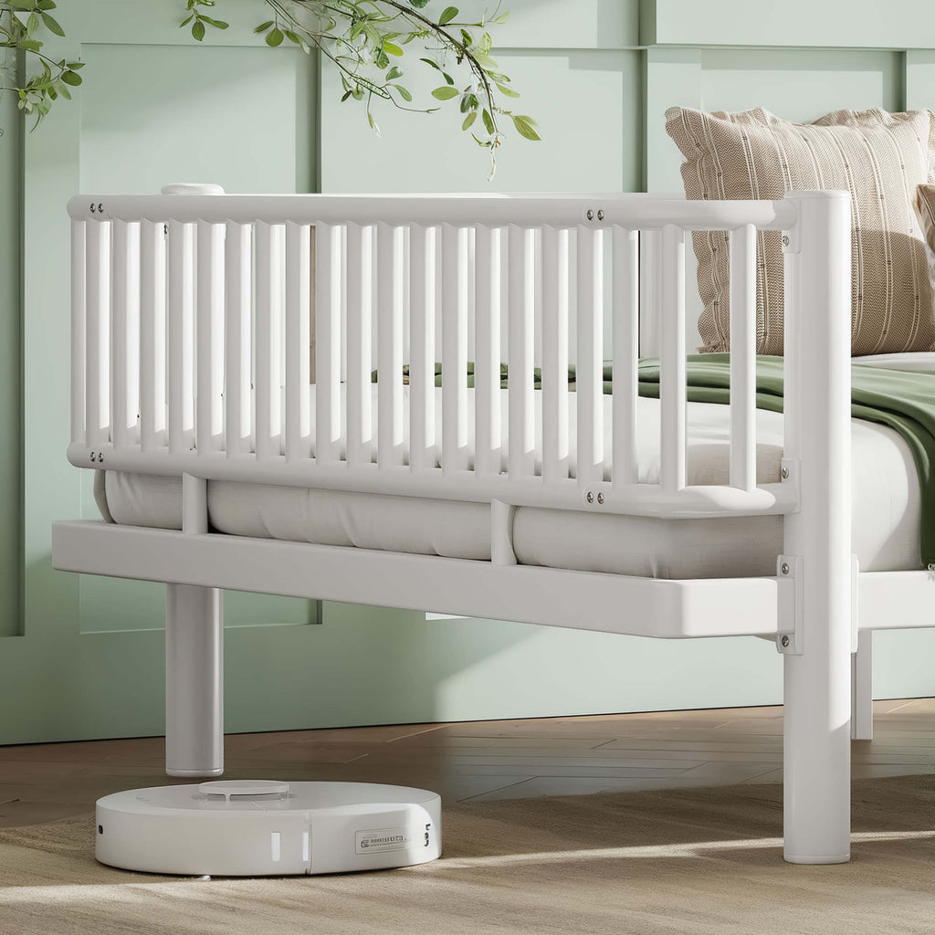 Queen Platform Bed with Storage Drawers, Low-Profile Metal Frame in White