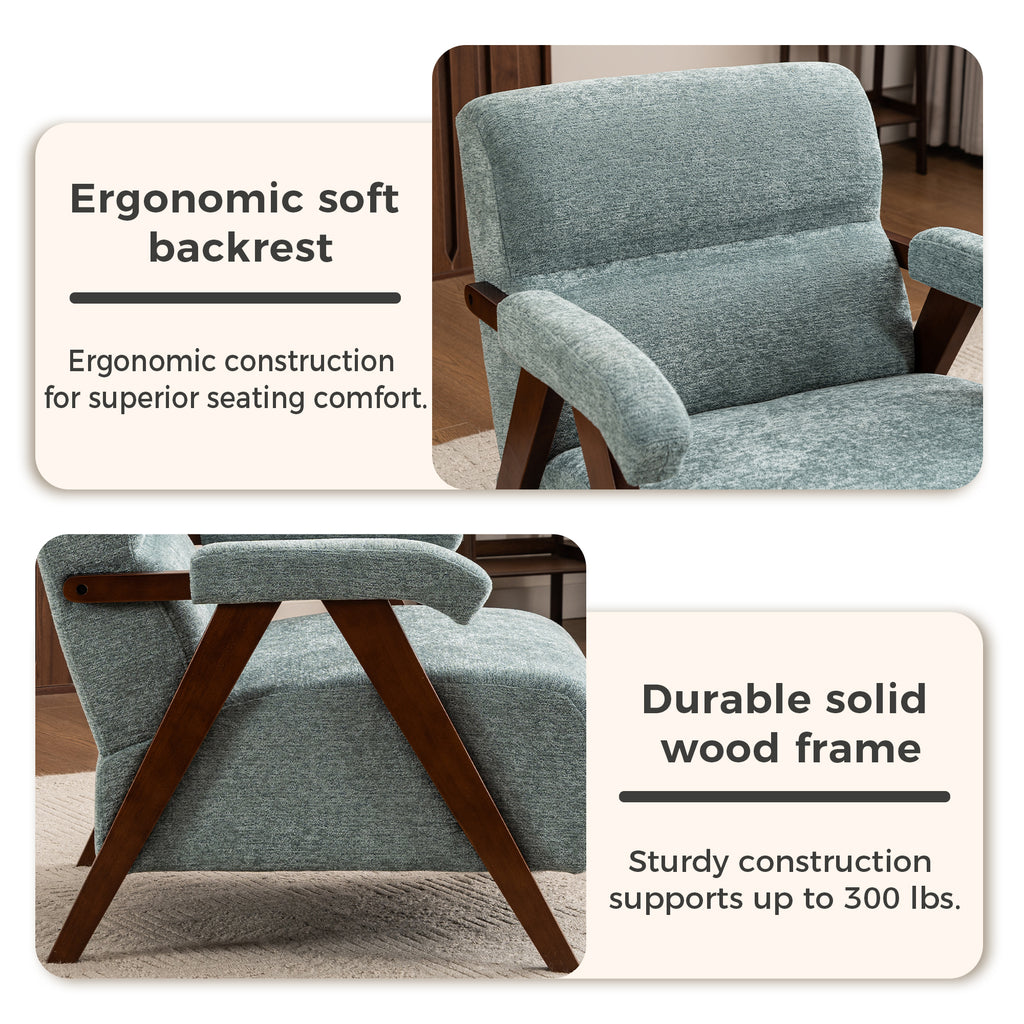 Mid-Century Modern Green Accent Chair with Solid Wood Frame & Tufted Cushion - product detail image 10