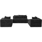 130" U-Shaped Corduroy Sectional Sofa with Chaise, 4-Seat Black Living Room Couch, No Assembly Required