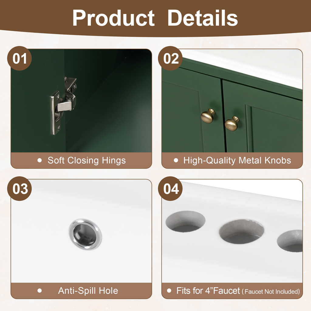 24-Inch Modern Green Bathroom Vanity Cabinet with Ceramic Sink