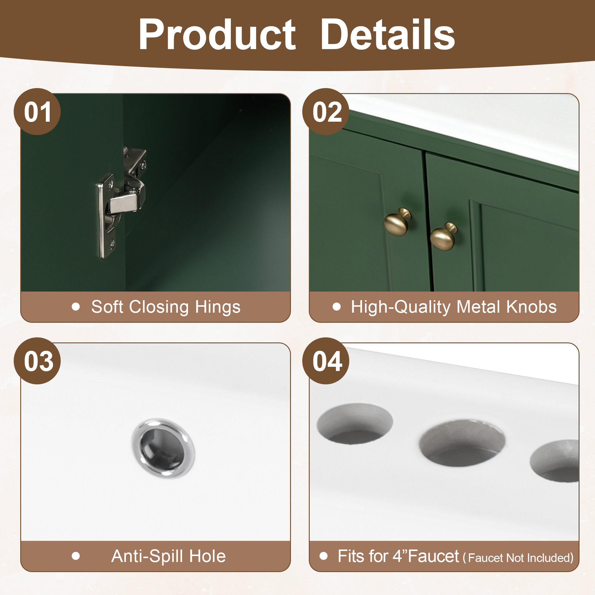 24-Inch Modern Green Bathroom Vanity Cabinet with Ceramic Sink