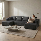 U-Shaped Corduroy Sectional Sofa with Double Chaise – Gray, 132" Deep Seat - product detail image 5