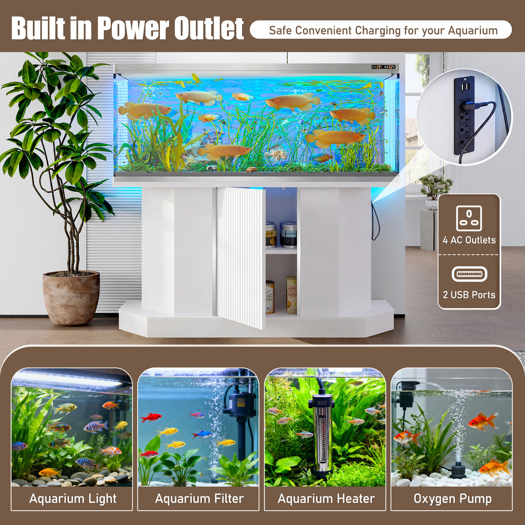 Modern White Aquarium Stand for 55-75 Gallon Tanks – 880 lb Capacity, Built-in Power Outlet & Storage
