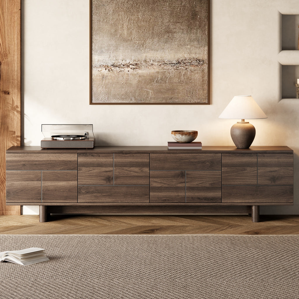 78-inch Modern TV Stand for TVs up to 85", Dark Brown Entertainment Center with Solid Wood Legs, Adjustable Shelves & Ca