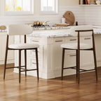 Counter Height Bar Stools Set of 2 – Modern Beige Upholstered Stools with Metal Legs for Kitchen Island