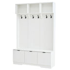 5-in-1 Hall Tree with Bench, Shoe Storage & Open Cabinets – White Modern Entryway Organizer