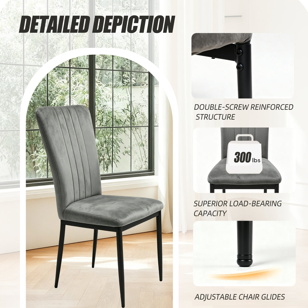 Set of 4 Modern Dark Gray Velvet Dining Chairs with Metal Legs & Adjustable Feet
