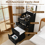 3-in-1 Black Makeup Vanity Desk with Flip-Up Mirror, Glass Top & 3 Drawers
