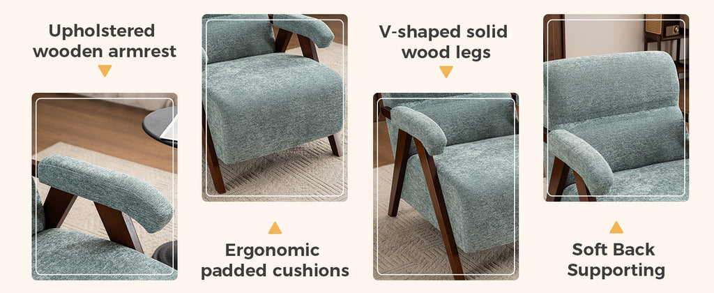 Back view highlighting tufted design and wooden frame structure