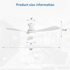 52-inch Low Profile Ceiling Fan with Dimmable Tri-Color LED Light and Quiet DC Motor