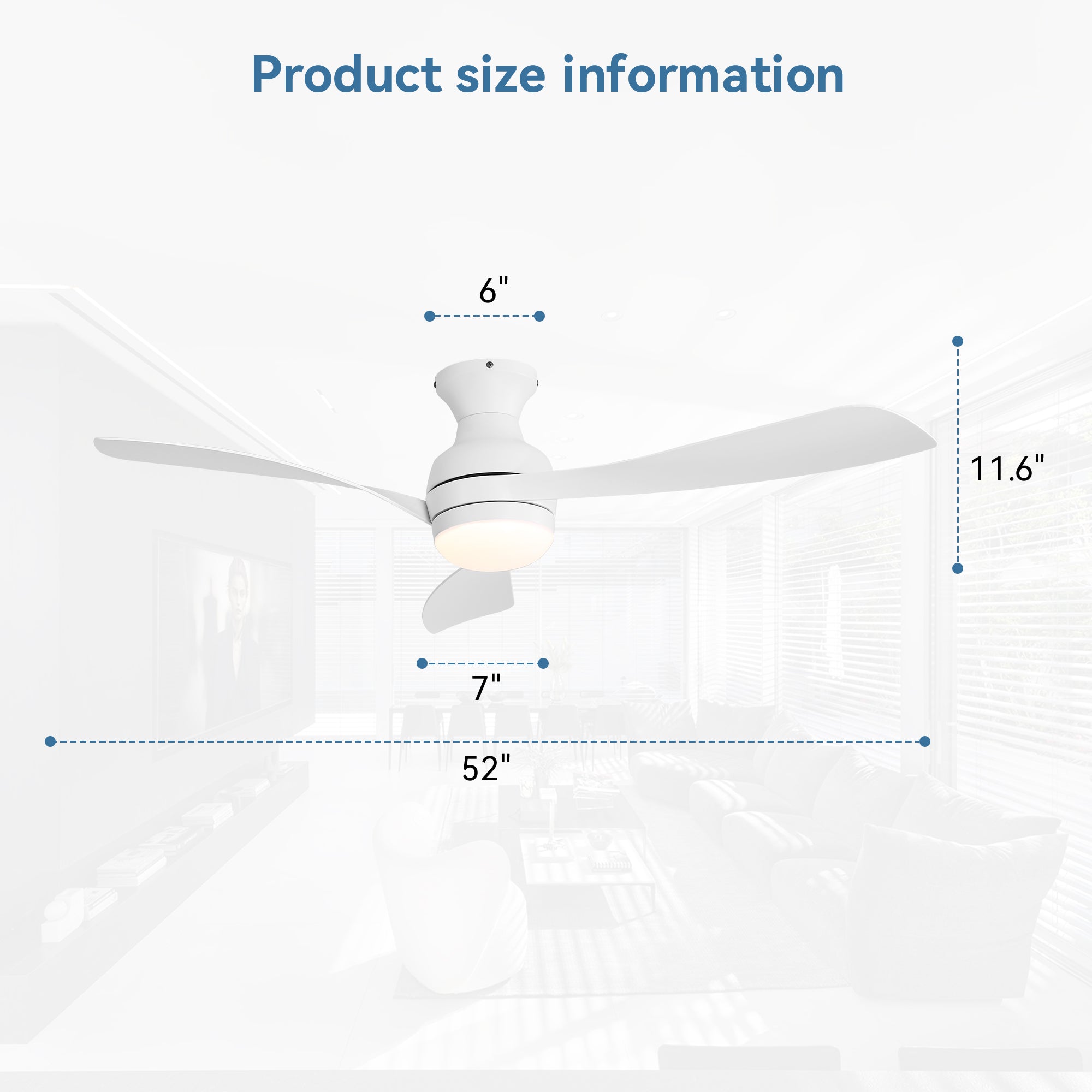 52-inch Low Profile Ceiling Fan with Dimmable Tri-Color LED Light and Quiet DC Motor