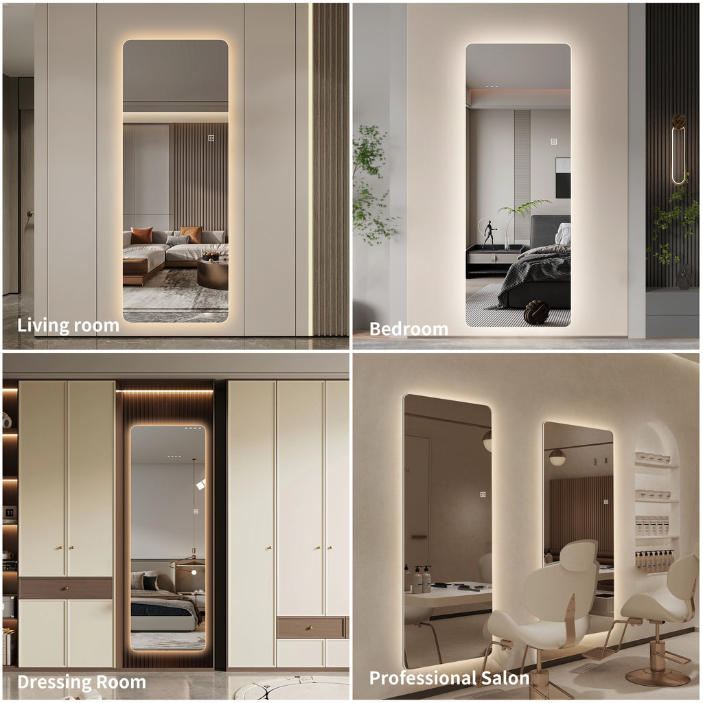 Wall-Mounted LED Full Length Mirror – 63" x 24" Backlit Dressing Mirror with 3 Color Temperatures & Stepless Dimming