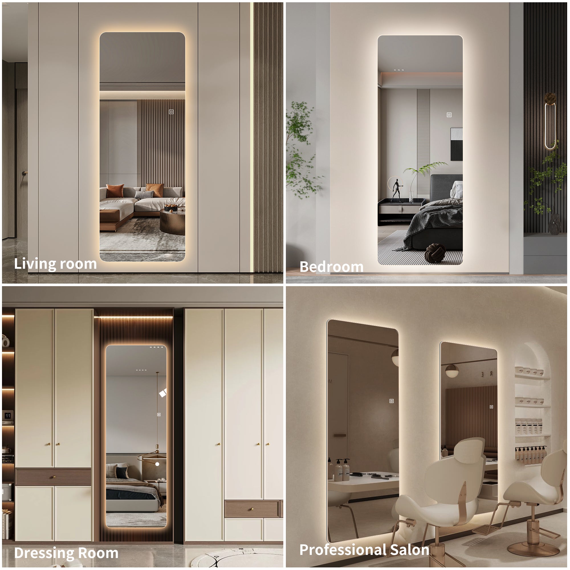 Wall-Mounted LED Full Length Mirror – 63" x 24" Backlit Dressing Mirror with 3 Color Temperatures & Stepless Dimming