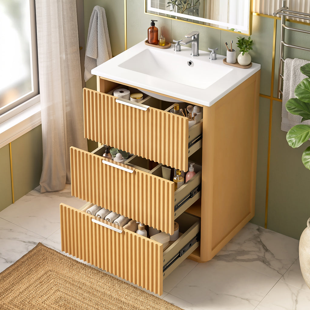 24-inch Modern Bathroom Vanity with Ceramic Sink and Wood Cabinet