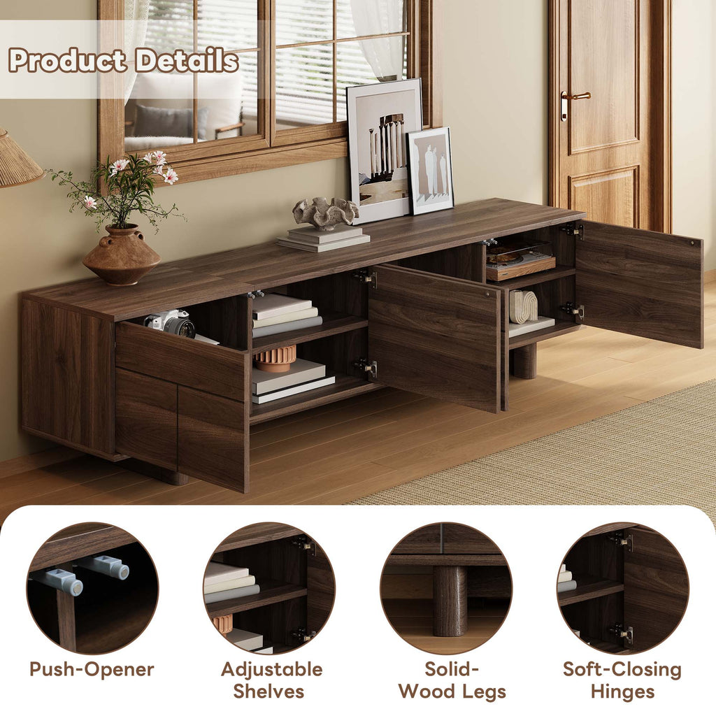 78-inch Modern TV Stand for TVs up to 85", Dark Brown Entertainment Center with Solid Wood Legs, Adjustable Shelves & Ca