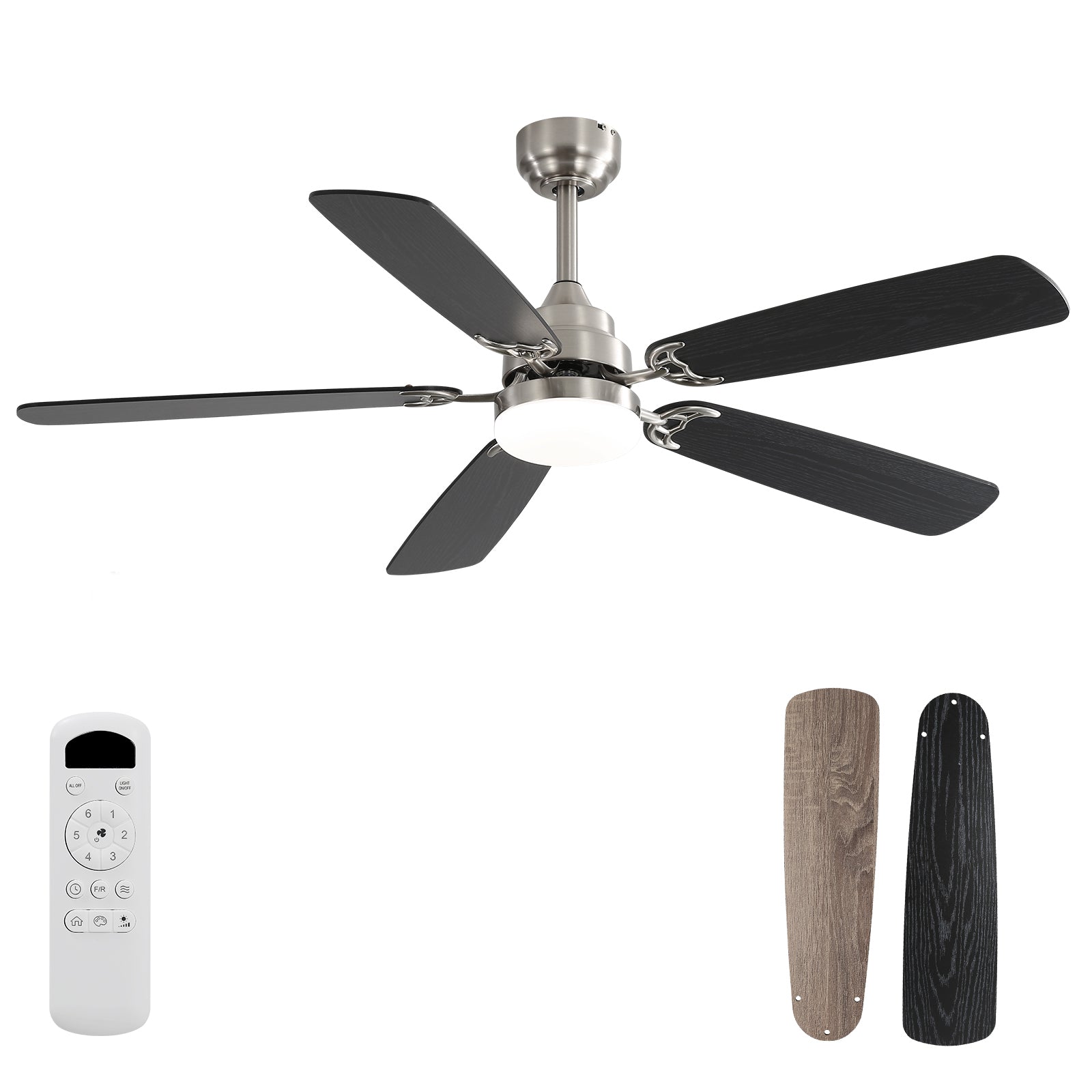52 Inch Modern Ceiling Fan with LED Light, Reversible DC Motor, Remote Control Main image