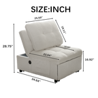 Single Sofa Bed with Adjustable Backrest, Teddy Fabric, USB Port & Side Pockets