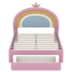 Full Size Upholstered Rainbow Velvet Platform Bed with Storage Drawer – Pink