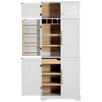 78.2" Tall Farmhouse Kitchen Pantry Cabinet – White, 6 Doors, 4 Adjustable Shelves, Hidden Drawer & Wine Rack
