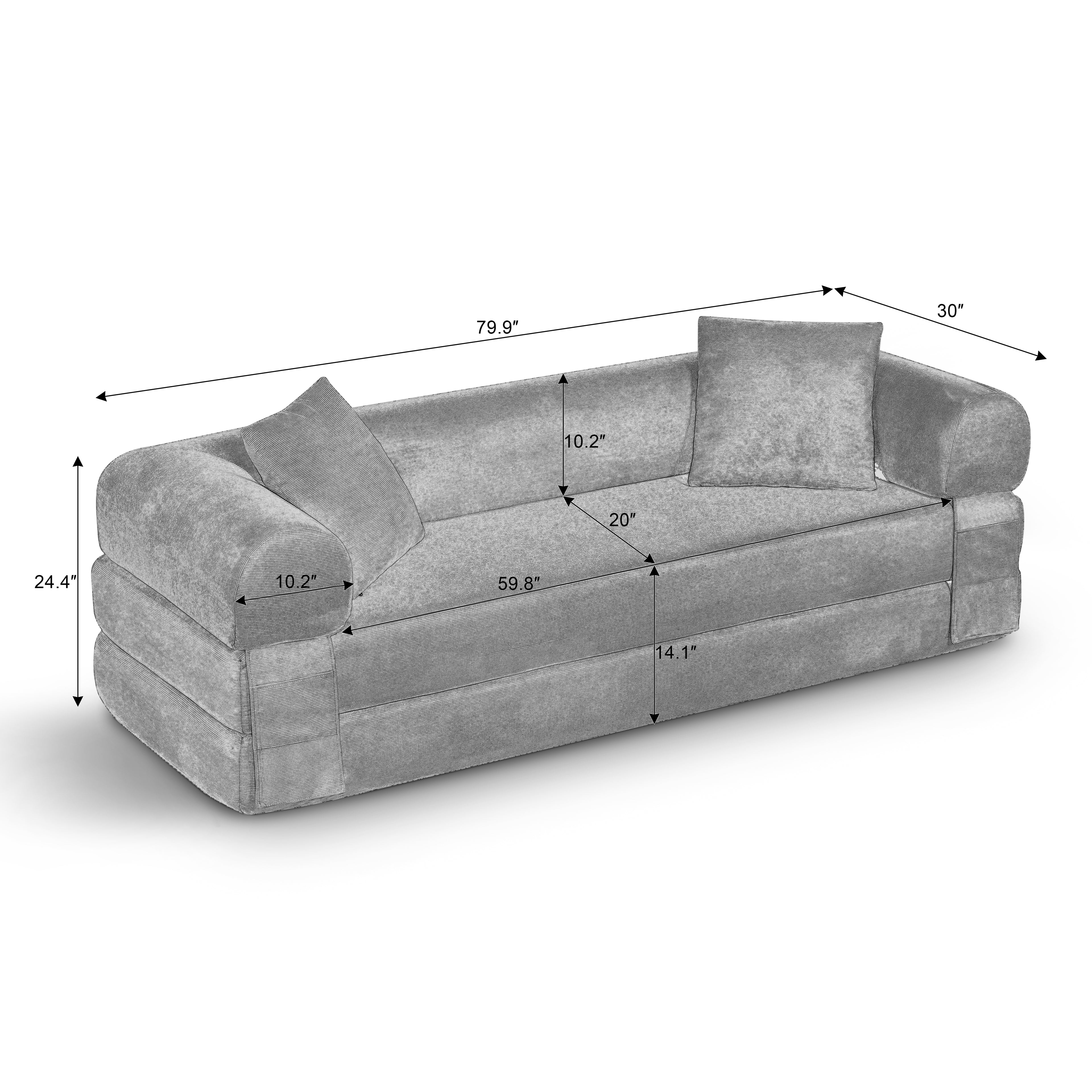 80-Inch Convertible Sofa Bed with Storage – Corduroy 3-Seat Sleeper Couch, No Assembly Required