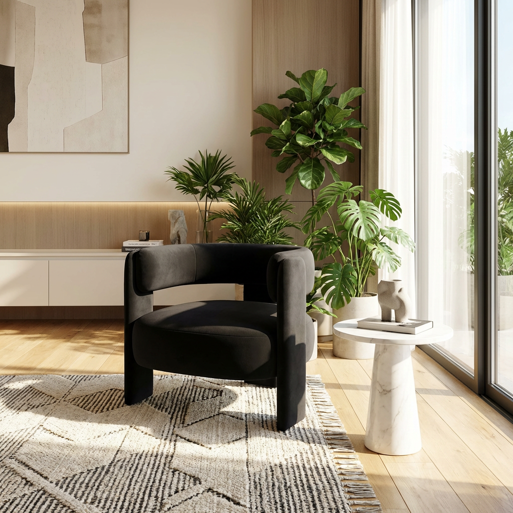 Velvet Accent Chair with Wooden Legs – Mid-Century Modern Living Room Armchair