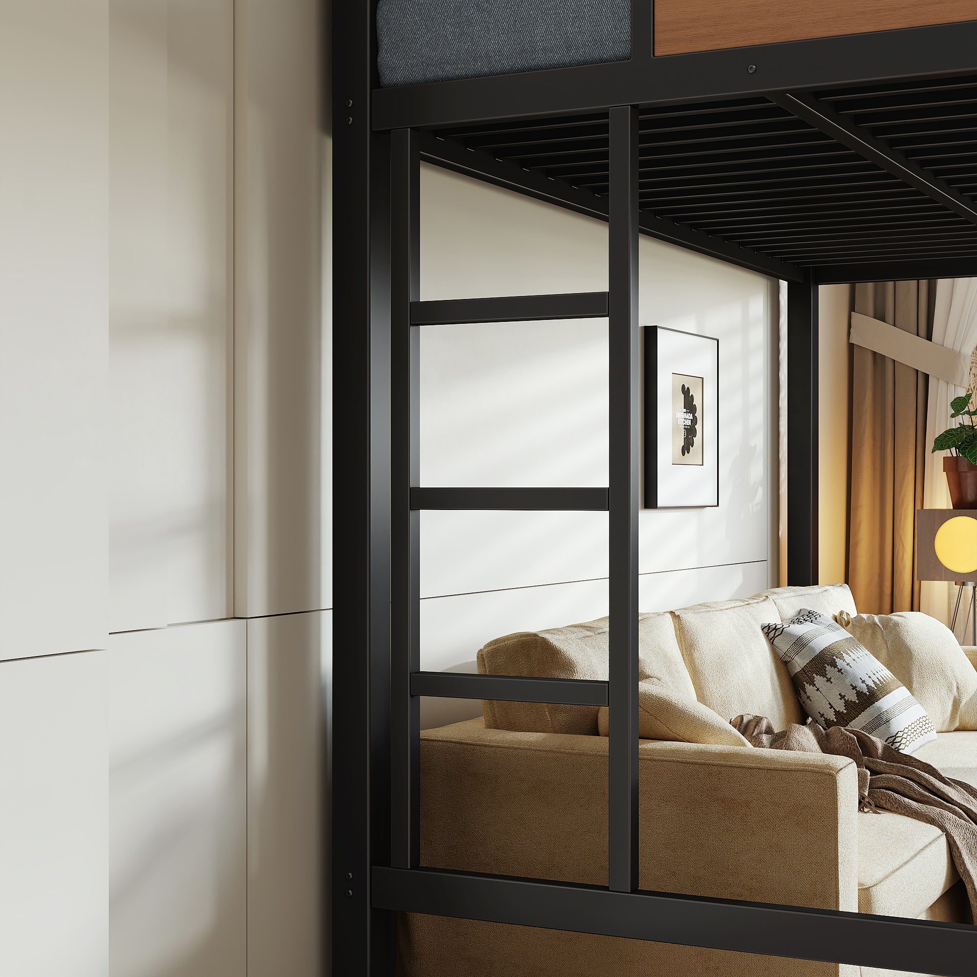 Twin XL Metal Loft Bed with Storage Shelves, Pegboard, USB Ports & LED Lights - product detail image 8