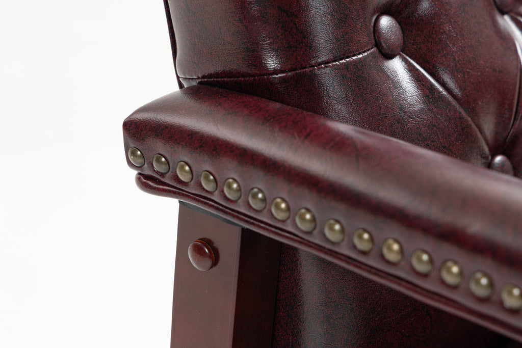 Burgundy Leather Guest Chair with Padded Seat & Arms – Ergonomic Mid-Back Office Chair - product detail image 8