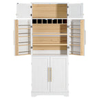 78.2" Tall Farmhouse Kitchen Pantry Cabinet – White, 6 Doors, 4 Adjustable Shelves, Hidden Drawer & Wine Rack