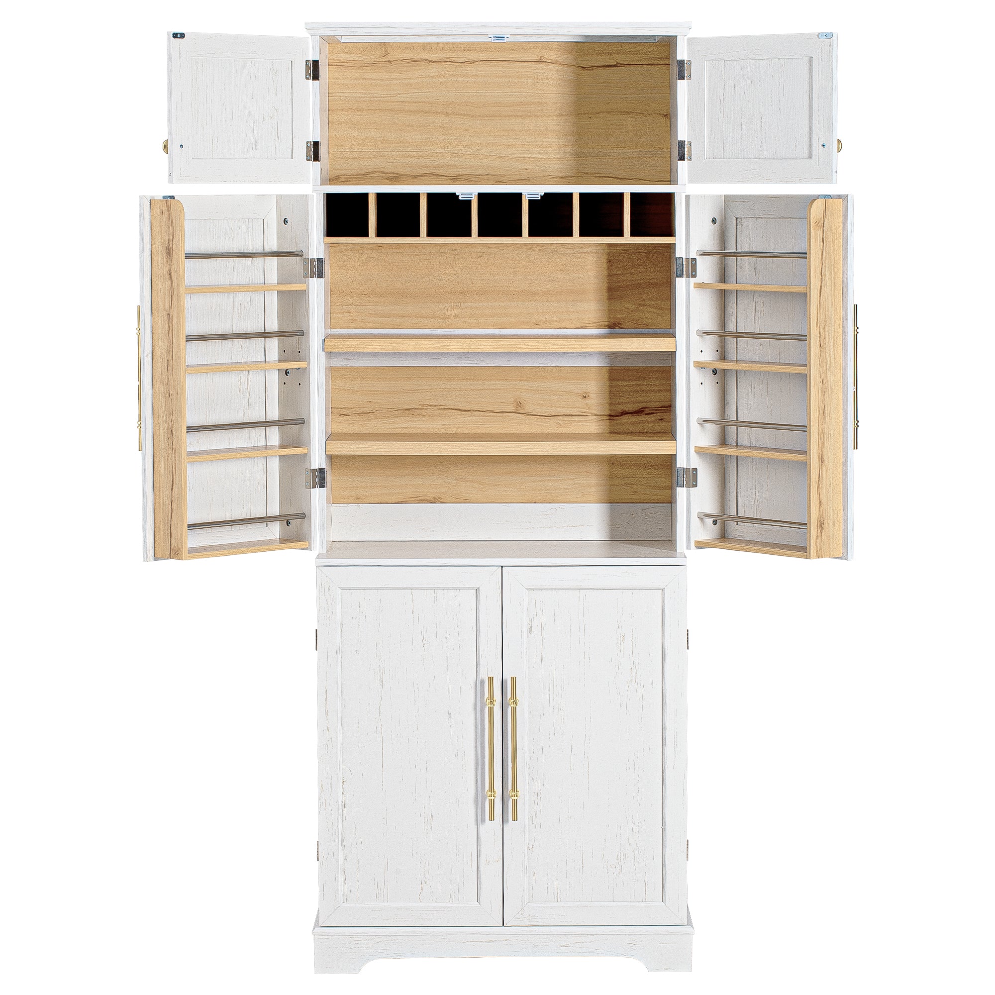 78.2" Tall Farmhouse Kitchen Pantry Cabinet – White, 6 Doors, 4 Adjustable Shelves, Hidden Drawer & Wine Rack