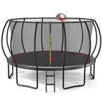 16-Foot Outdoor Trampoline with Safety Enclosure, Basketball Hoop & Ladder – Black and Red