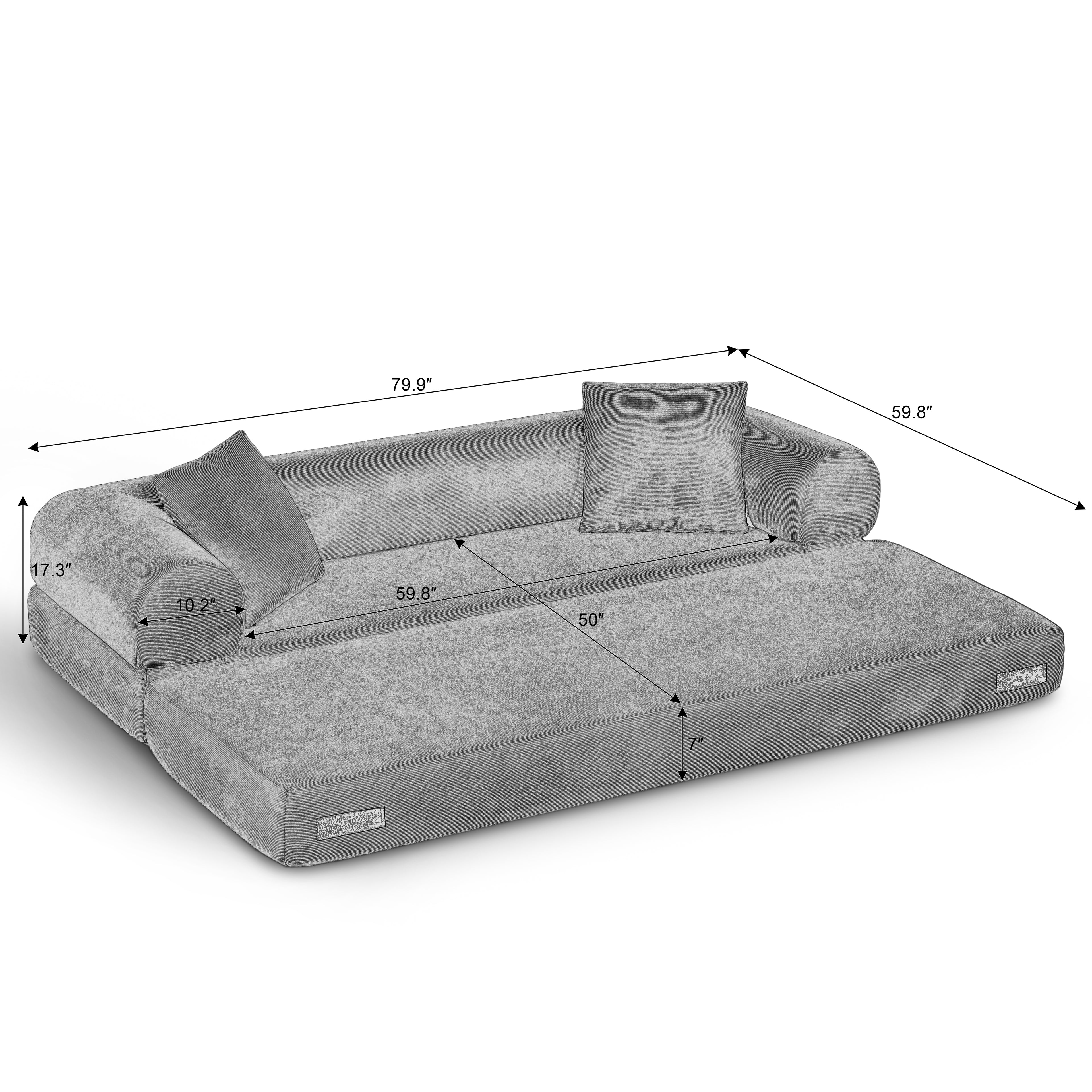 80-Inch Convertible Sofa Bed with Storage – Corduroy 3-Seat Sleeper Couch, No Assembly Required