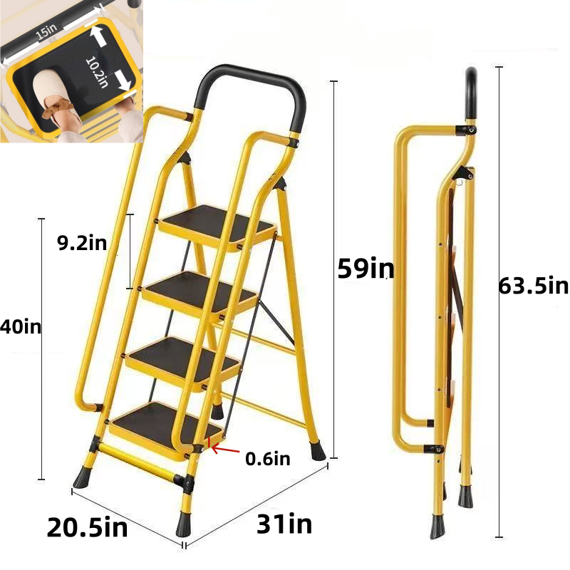 Person safely using ladder to reach high shelf in home setting