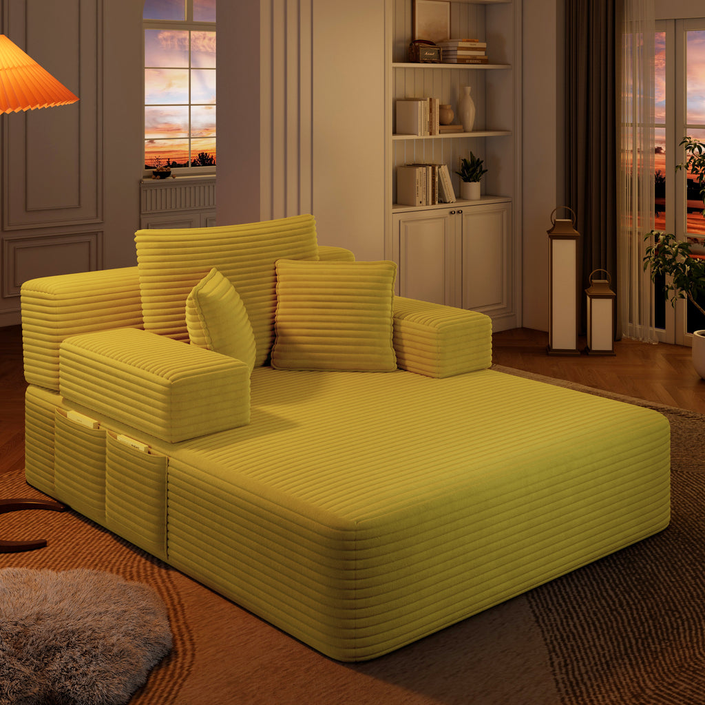 Close-up of plush corduroy fabric texture showing soft ridges and rich yellow color
