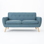 67.25" Blue Fabric Button-Tufted Loveseat with Waffle Stitch & Tapered Wood Legs