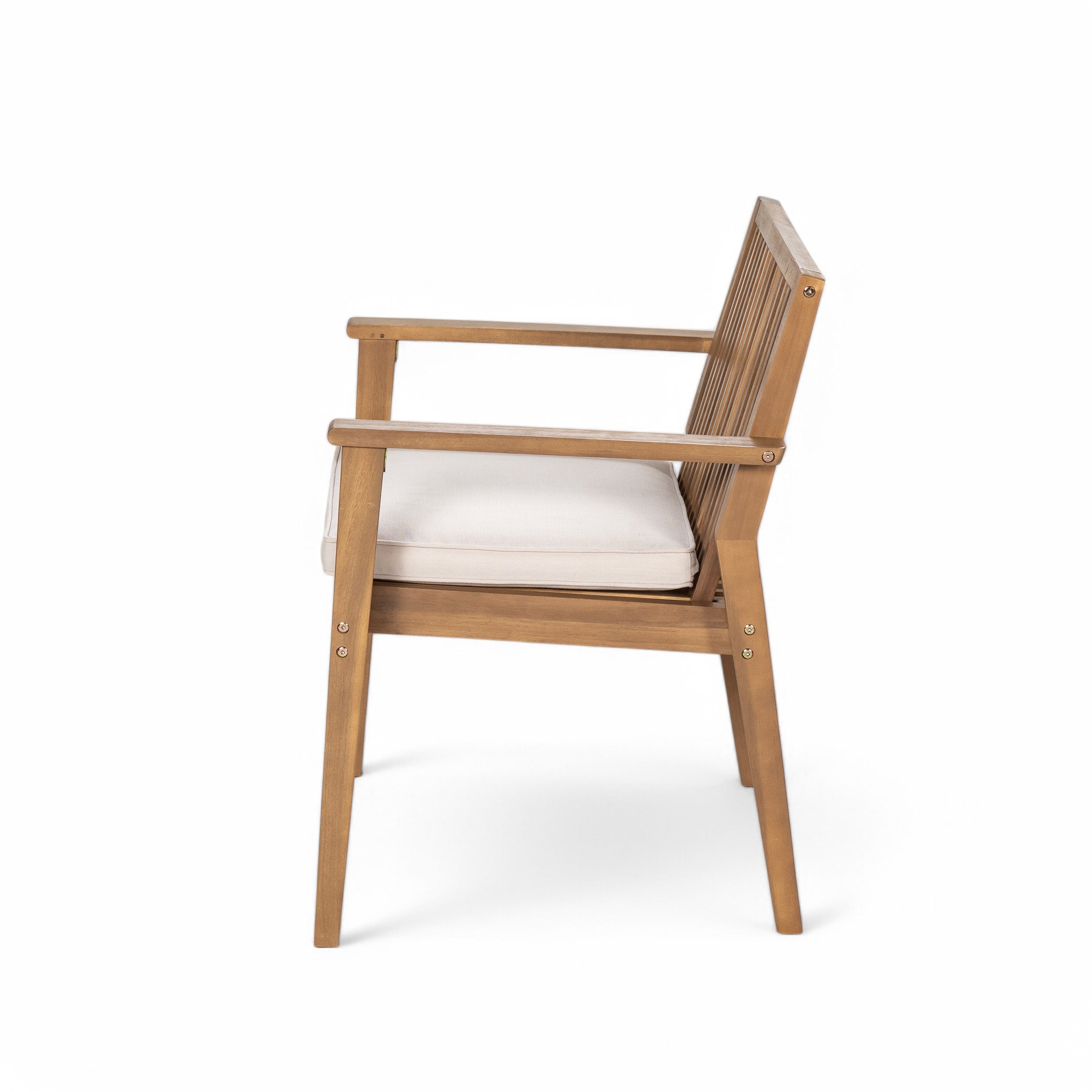 Acacia Wood Patio Dining Chair Set of 2 – Waterproof Cushions, 400 lb Capacity, Brown Frame