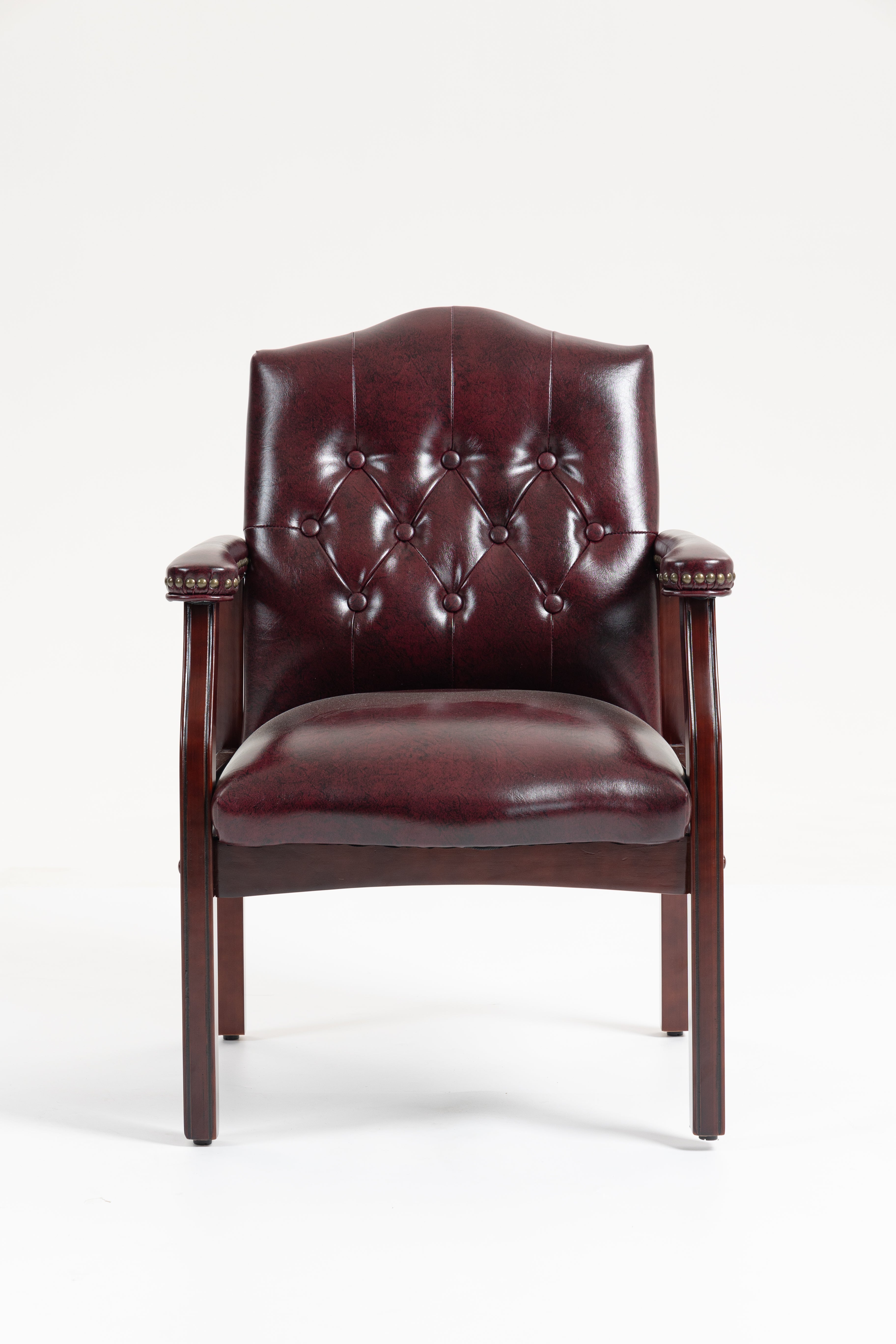 Burgundy Leather Guest Chair with Padded Seat & Arms – Ergonomic Mid-Back Office Chair - product detail image 10