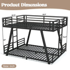 Queen over Queen Metal Bunk Bed with Dual Side Ladders and Low Profile Design – Black