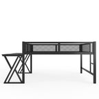 Full Size Gaming Loft Bed with Desk, LED Lights & USB Ports – Black Metal Frame