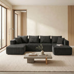 U-Shaped Corduroy Sectional Sofa with Double Chaise – Gray, 132" Deep Seat - product detail image 10