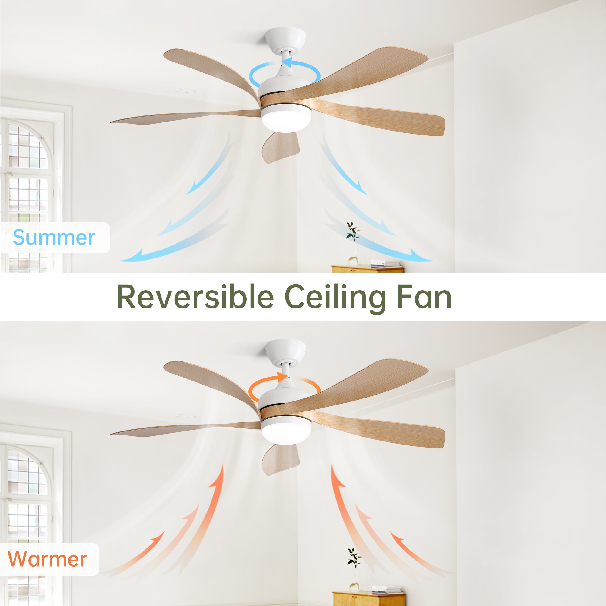 52 Inch Modern Ceiling Fan with Dimmable 3-CCT LED Light, Reversible DC Motor & Remote