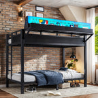 Side view showing USB ports and LED light strip on the bunk bed frame