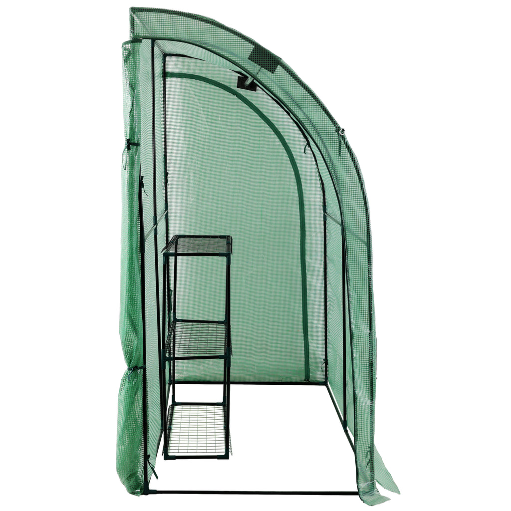 3-Tier Lean-To Portable Greenhouse with Wire Shelves & Zipper Doors – 79" x 39" x 83"