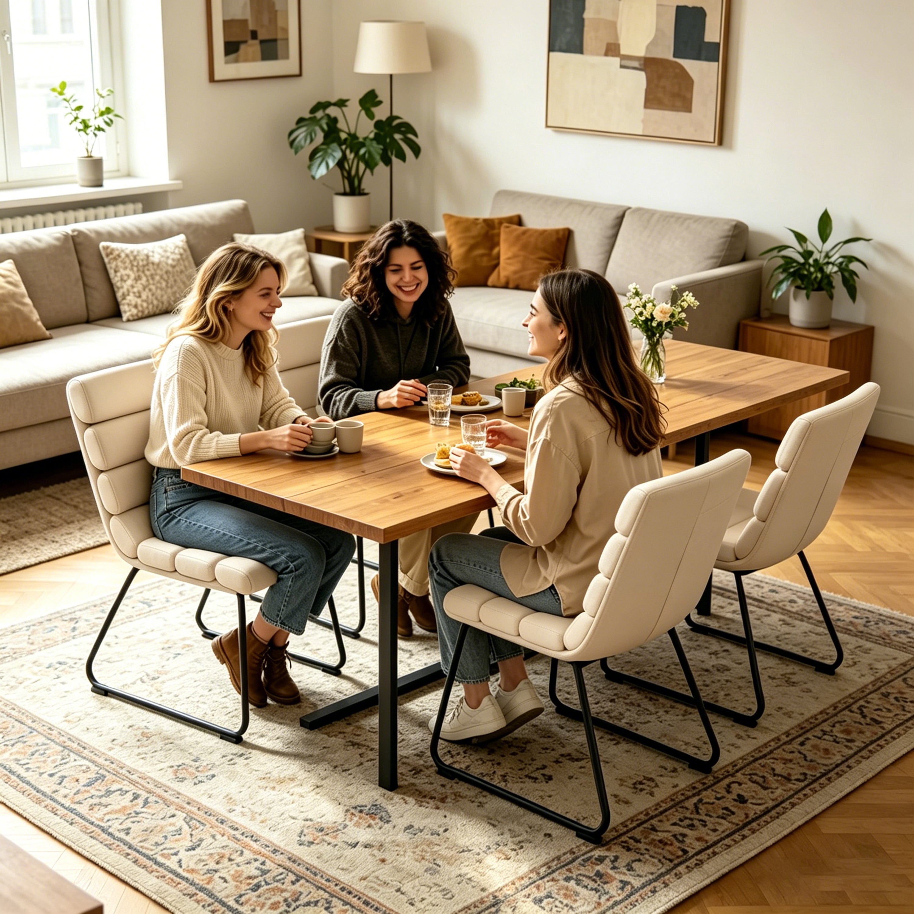 Beige 2-Piece Dining Chair Set with Memory Foam Cushions & Metal Frame Secondary image