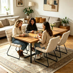 Beige 2-Piece Dining Chair Set with Memory Foam Cushions & Metal Frame