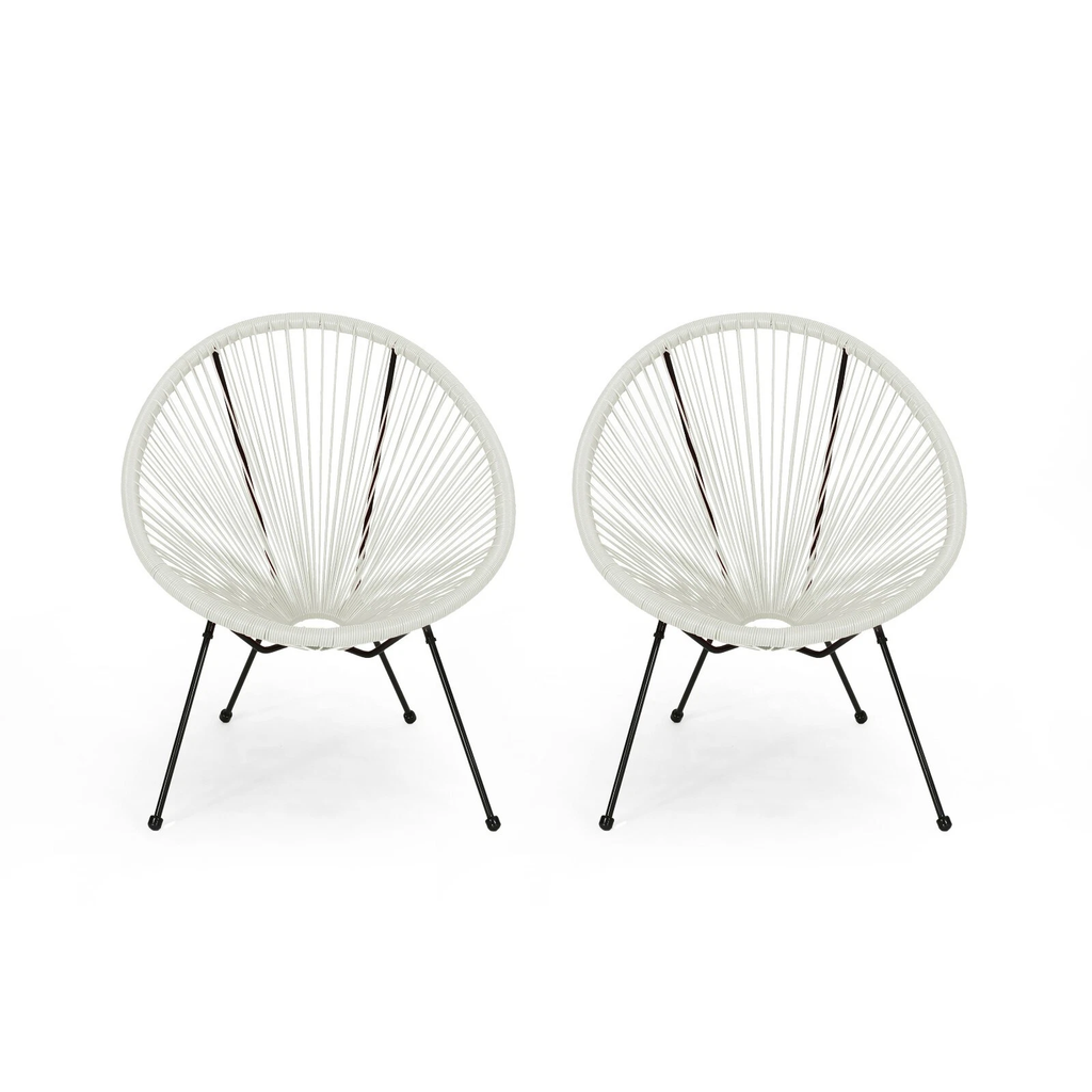 Anson Outdoor Basket Chair Set of 2 – White PE Rattan & Steel