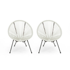 Anson Outdoor Basket Chair Set of 2 – White PE Rattan & Steel