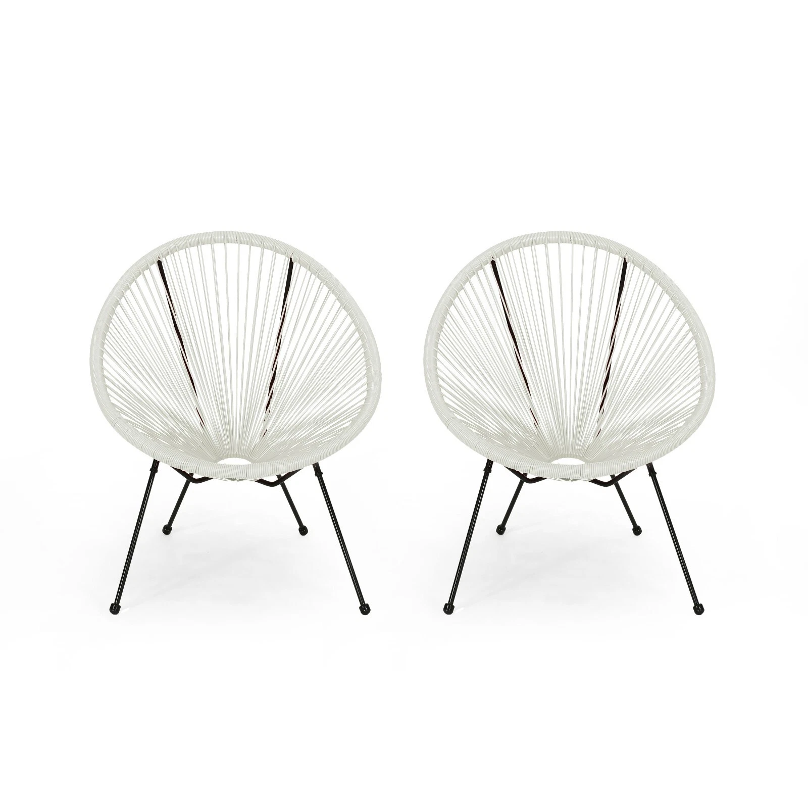 Anson Outdoor Basket Chair Set of 2 – White PE Rattan & Steel