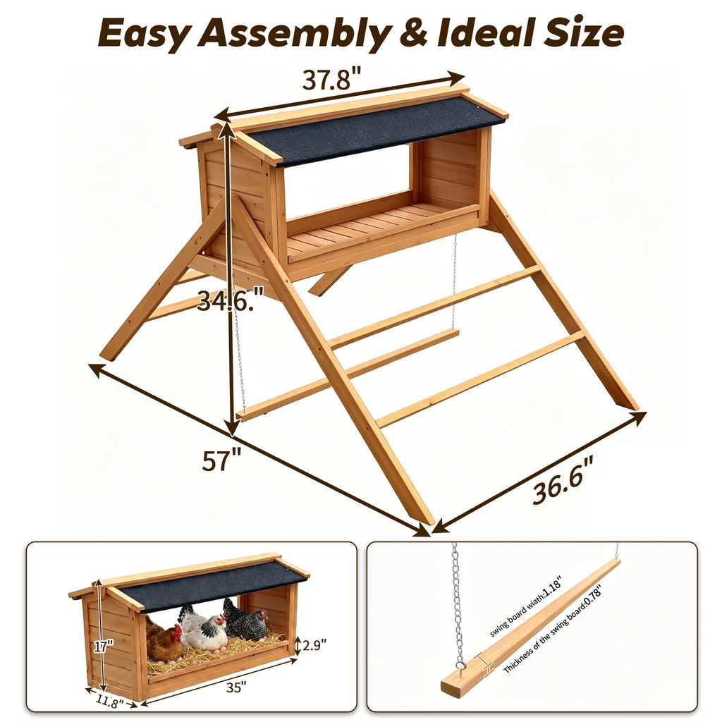 Chicken Nesting Box with Asphalt Roof & Built-in Perch – Solid Wood Coop Accessory